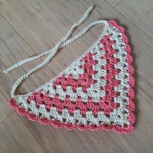 Crochet Bandana (pink, off-white)